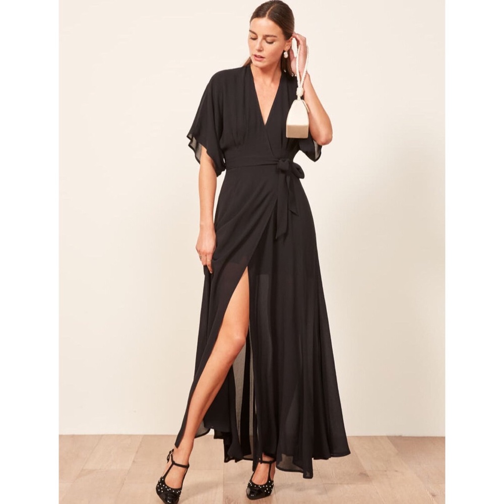 Reformation Winslow black kimono wrap maxi dress